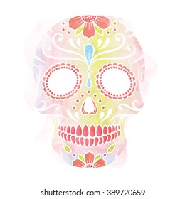 Watercolor vector illustration of Skull the Day of the Death