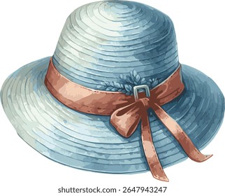 Ilustração de vetor aquarela de um chapéu de palha com fita