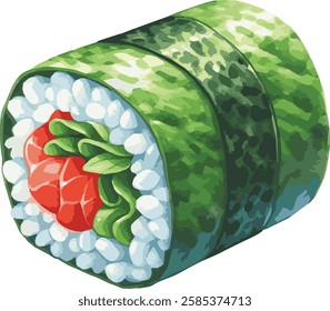 Watercolor vector illustration of a sushi roll