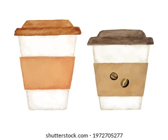 Watercolor vector illustration of takeaway coffee