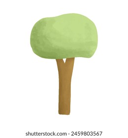 Watercolor vector illustration of tree in childish style.