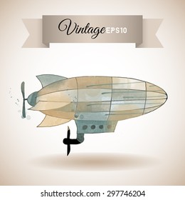 Watercolor vector illustration of vintage zeppelin
