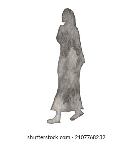Watercolor vector illustration of a woman. Shape of person. Ink hand drawn icon illustration 
