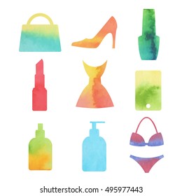 Watercolor vector illustration of women fashion icon.