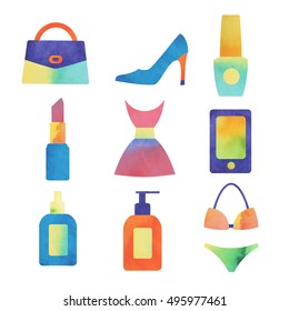 Watercolor vector illustration of women fashion icon.