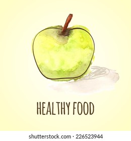 Watercolor vector illustration of yellow apple as a symbol of healthy food. EPS 10