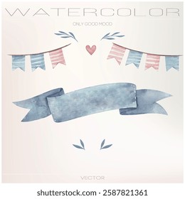 Watercolor vector illustrations. Gender party, baby clothing.