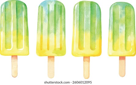 watercolor vector illustrations set of summer ice-cream and popsicle
