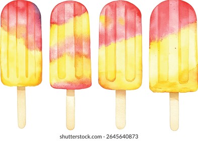 watercolor vector illustrations set of summer ice-cream and popsicle
