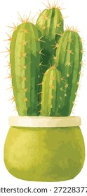 ilustrador de Vector de acuarela Cactus Columnar en olla aislado sobre fondo blanco