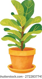 ilustrador de vetor aquarela Fiddle folha fig planta em pote isolado no fundo branco