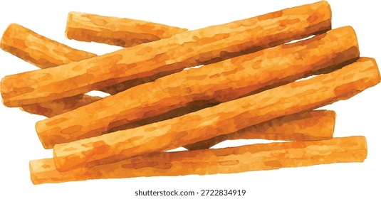 watercolor vector illustrator Fried breadsticks isolated on white background