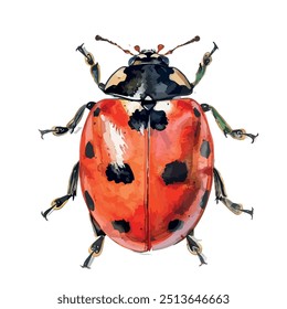 Vetor aquarela de Ladybug, isolado em um fundo branco, e vetor Ladybug