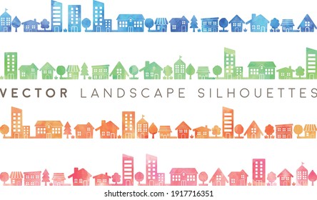 watercolor vector landscape silhouette set