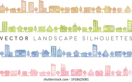 watercolor vector landscape silhouette set