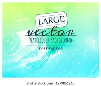 Watercolor  vector light-blue and green-yellow brush strokes background of splashes and blots. Hand drawn watercolor on paper textures.