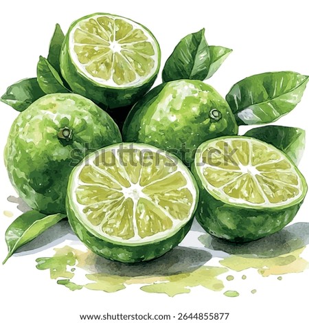 A watercolor vector of lime, isolated on white background.