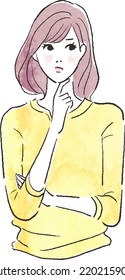 Aquarell-Vektorgrafik einer denkenden Frau
