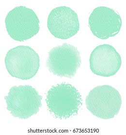 Watercolor vector  mint circles texture. Watercolor abstract background