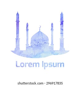 Watercolor vector Muslim mosque for logos, cards and your creativity