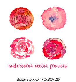 Watercolor Vector objects. Boho rustic bright elements. Hand drawn unique flower illustration. Boho ethnic style.