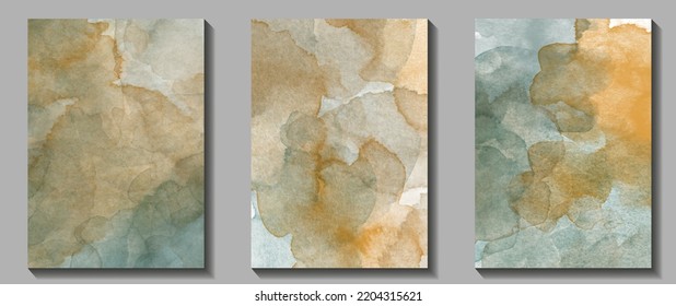Watercolor vector old paper art background set for cards, flyer, poster, banner and cover design. Hand drawn watercolour artistic illustration for design. Place for text. Aged texture for design.