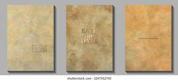 Watercolor vector old paper background set for cards, flyer, poster, banner and cover design. Hand drawn watercolour illustration for your design. Place for text. Beige aged texture. Old page.