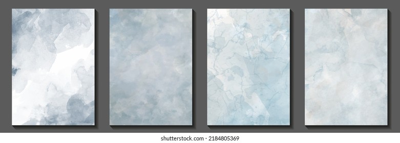 Watercolor vector old paper blue background set for cards, flyer, poster, banner and cover design. Hand drawn watercolour texture illustration for your design. Place for text. Template for design.	