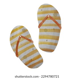 Watercolor vector orange sandals for beach summer holiday