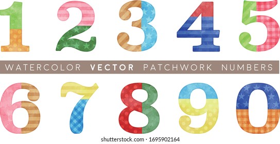 watercolor vector patchwork colorful numbers