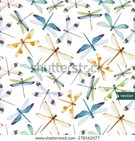 watercolor vector pattern dragonfly