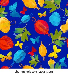 watercolor vector pattern of lampions and bytterfly