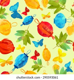 watercolor vector pattern of lampions and bytterfly
