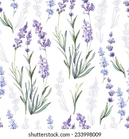 Watercolor vector pattern with Lavender. Hand painting. Watercolor. Seamless pattern for fabric, paper and other printing and web projects.