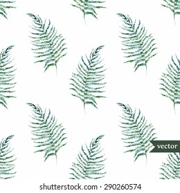 watercolor vector pattern with tropical ferns, white background