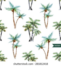 Watercolor Vector Pattern Tropical, Palm Trees