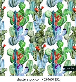 watercolor vector pattern yaky cactus, tropical pattern, white background