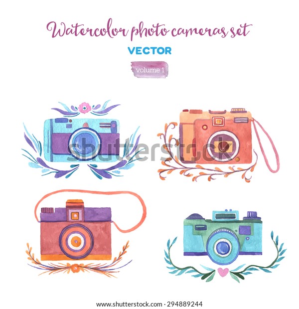 Download Watercolor Vector Photo Cameras Set Isolated Stock Vector (Royalty Free) 294889244