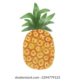 Watercolor vector piece of yellow pineapple for summer