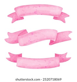 Watercolor vector pink blank banner template with ribbon. Set of vintage banner ribbons.Copy space