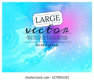 Watercolor vector pink and blue background of splashes and blots. Hand drawn watercolor on paper textures.