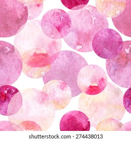 Watercolor vector pink circle ball seamless pattern 