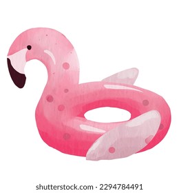 Watercolor vector pink flamingo swimming ring