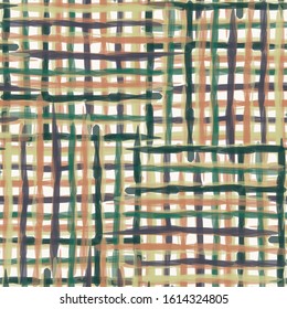 Watercolor vector plaid background. Gingham masculine shirt line seamless pattern. Hand painted wonky criss crossstreak color backdrop. Preppy modern creative art graphic. Man fashion all over print