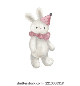 Watercolor vector plush toy bunny isolated on white background