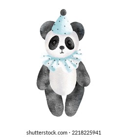 Watercolor vector plush toy panda isolated on white background