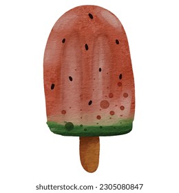 Watercolor vector popcycle watermelon ice refreshing