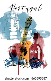 Watercolor vector poster of Portugal