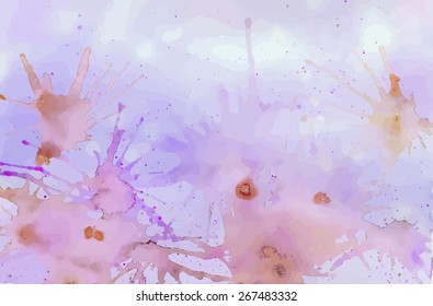 Watercolor vector purple background with splashes of crimson for your creativity