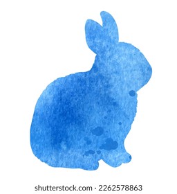 Watercolor vector rabbit silhouette. Hare animal contour on paper texture with paint wash and abstract brush stroke. Easter bunny artistic illustration